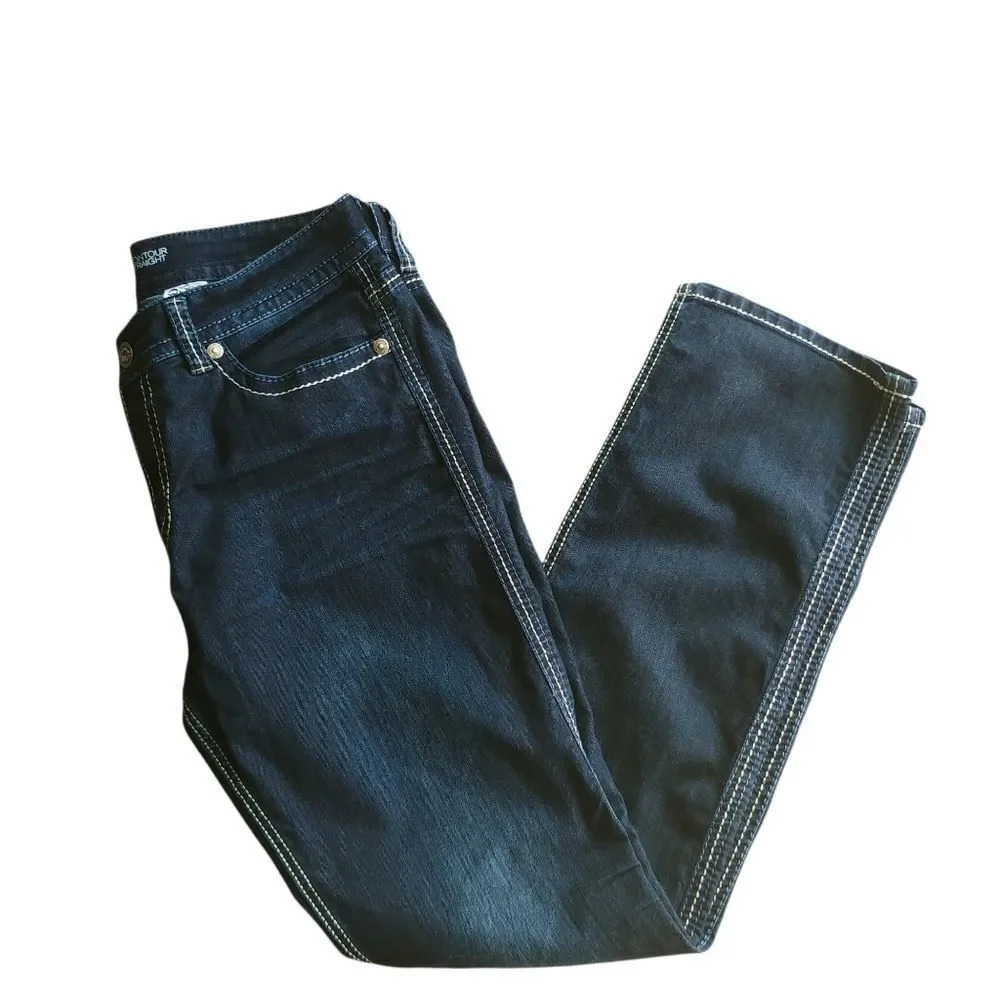 Warehouse One Dark Wash Embroidery High Rise Straight Leg Jeans 36 Regular